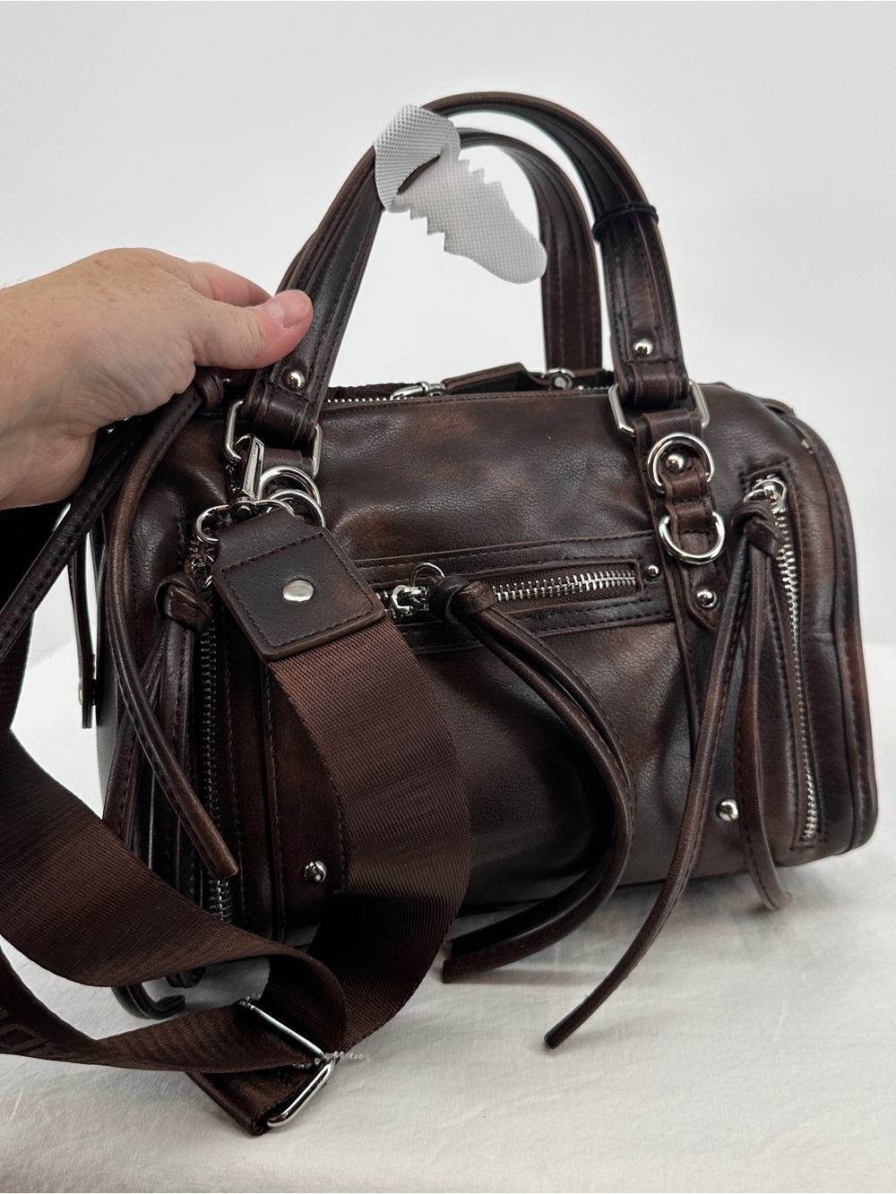 Madison NYC Dark Brown Leather Satchel with Dual Handles NWT - Picture 5 of 12